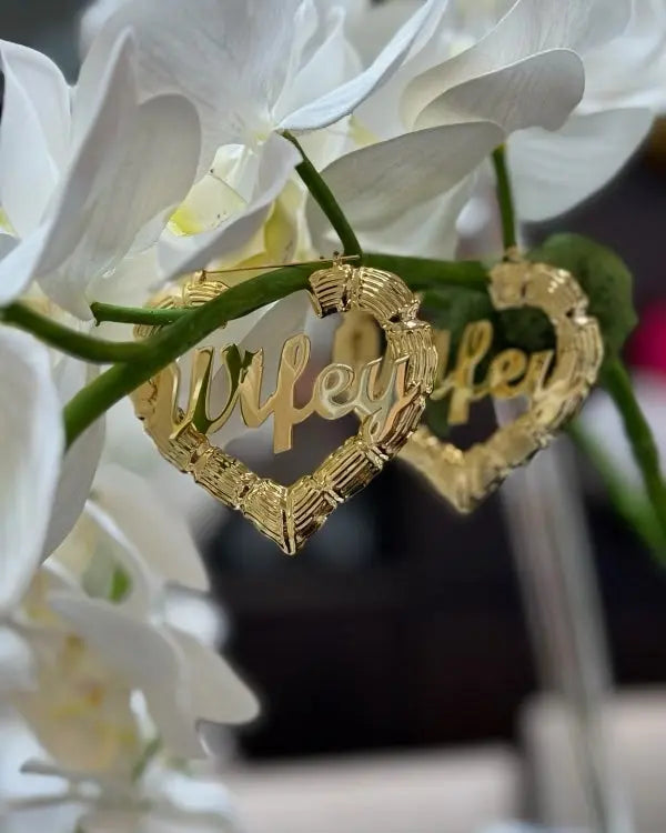 Gold plated heart bamboo earrings